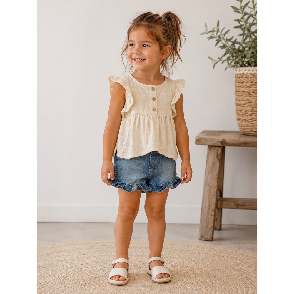 Levis Girls Blue Knit Denim Ruffle Hem Pull On Shorts 3-4T
